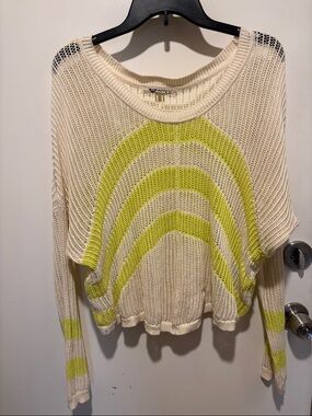 Roxy Open-Knit Scoop-Neck Sweater in Cream and Lime